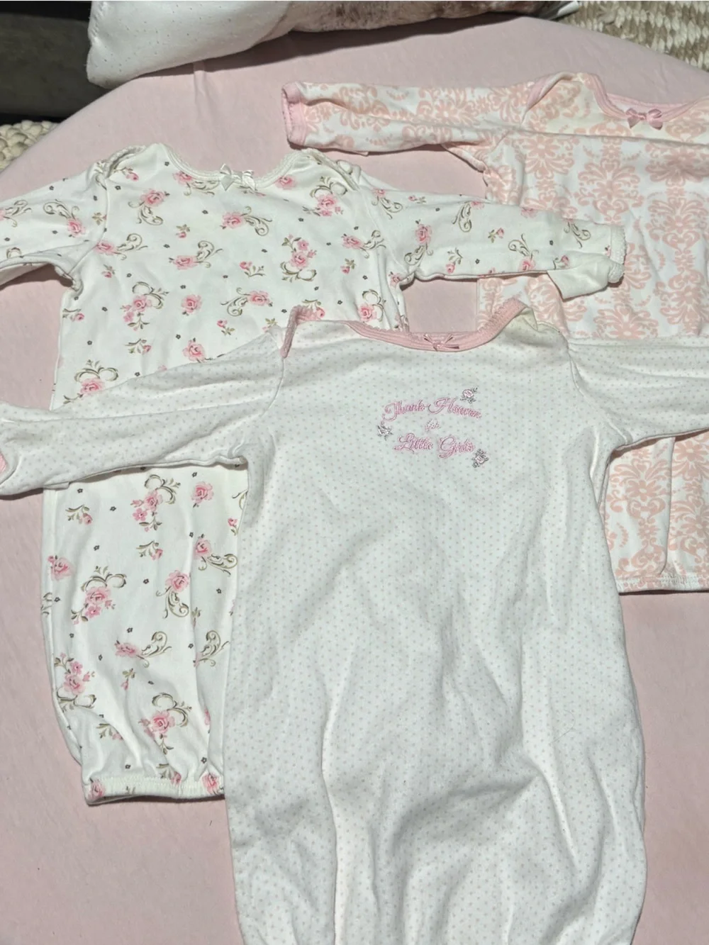 Little Me Pink and White Floral Cotton Infant Nightgown Set 0-3mo